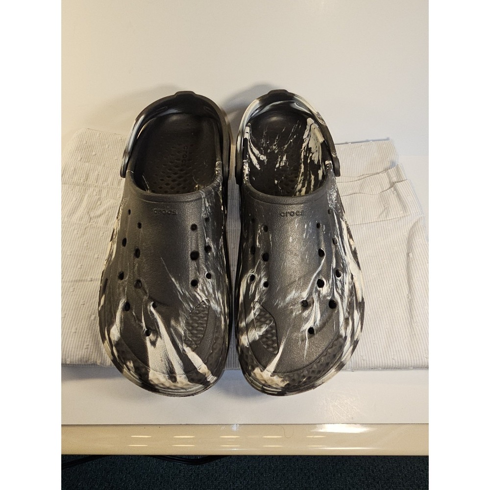 Crocs Baya Marbled Slip-On Clogs Mens‎ 10 Women's 12 Black White Comfort Shoes